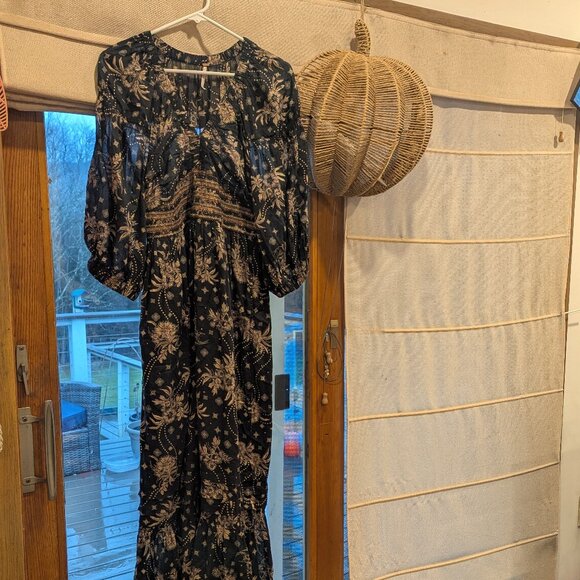 Free People Golden Hour Maxi Dress Cotton Floral Boho-Small - Picture 1 of 8